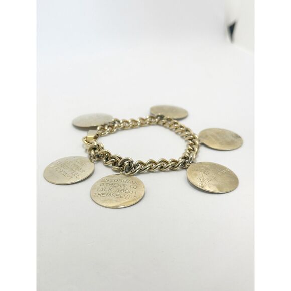 Inspirational Quote Charm Bracelet - Vintage Gold Tone Disk Bracelet - Picture 1 of 7